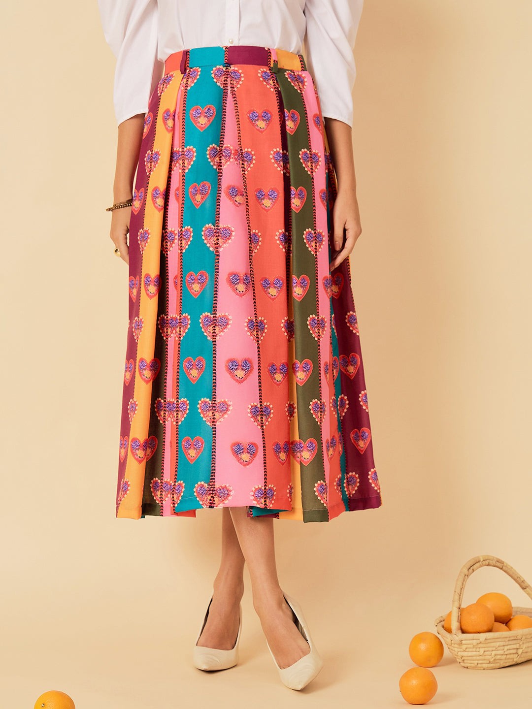 Box Pleated Midi Linen Skirt