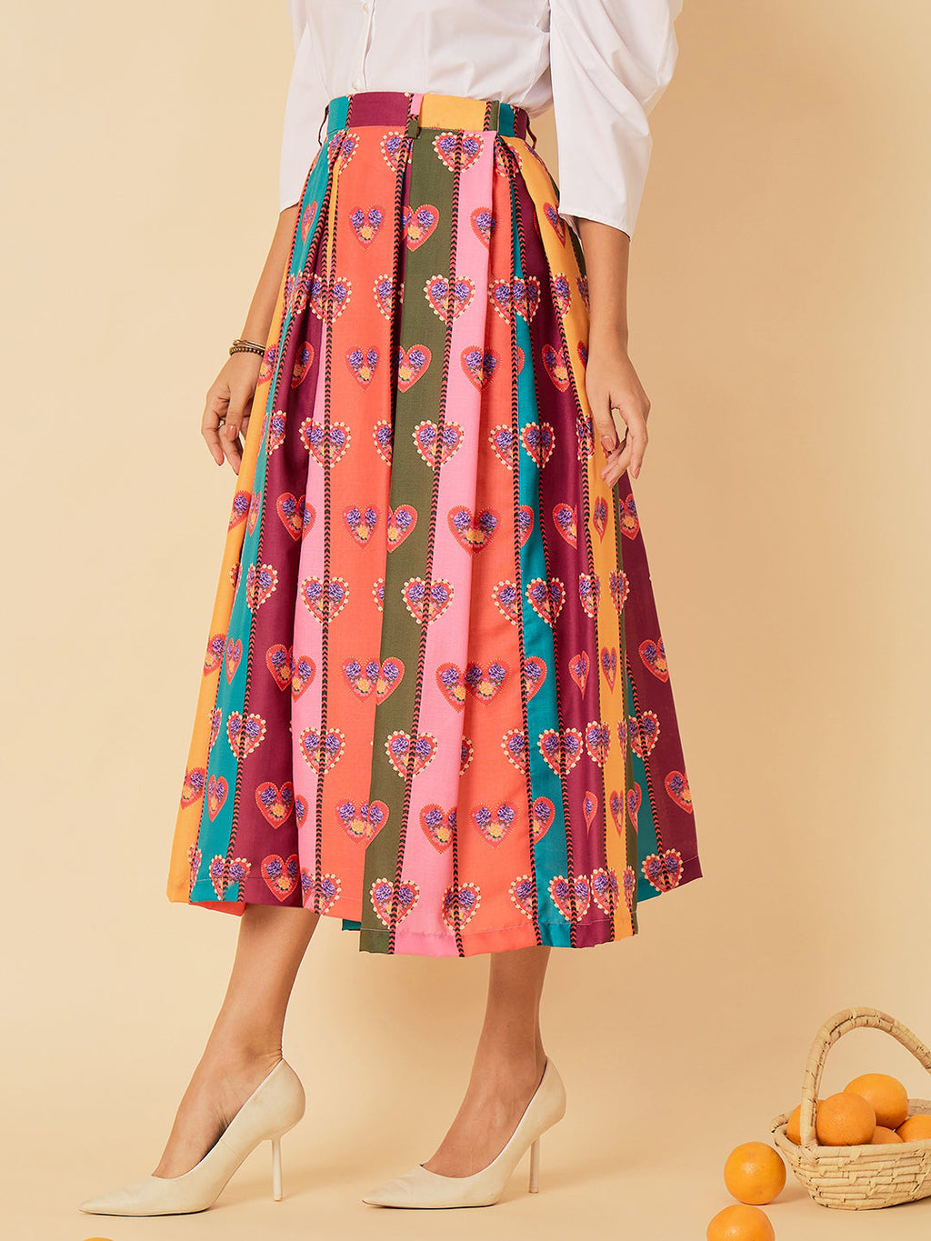 Box Pleated Midi Linen Skirt