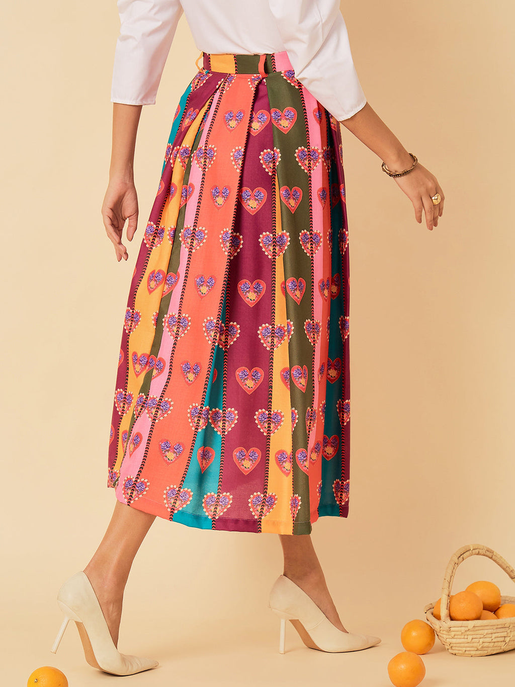 Box Pleated Midi Linen Skirt