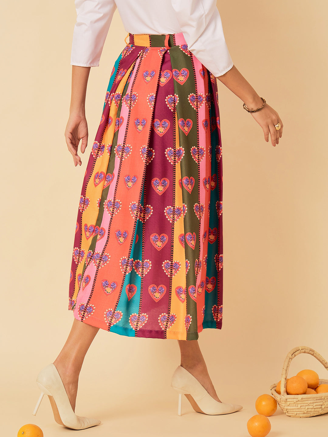 Box Pleated Midi Linen Skirt