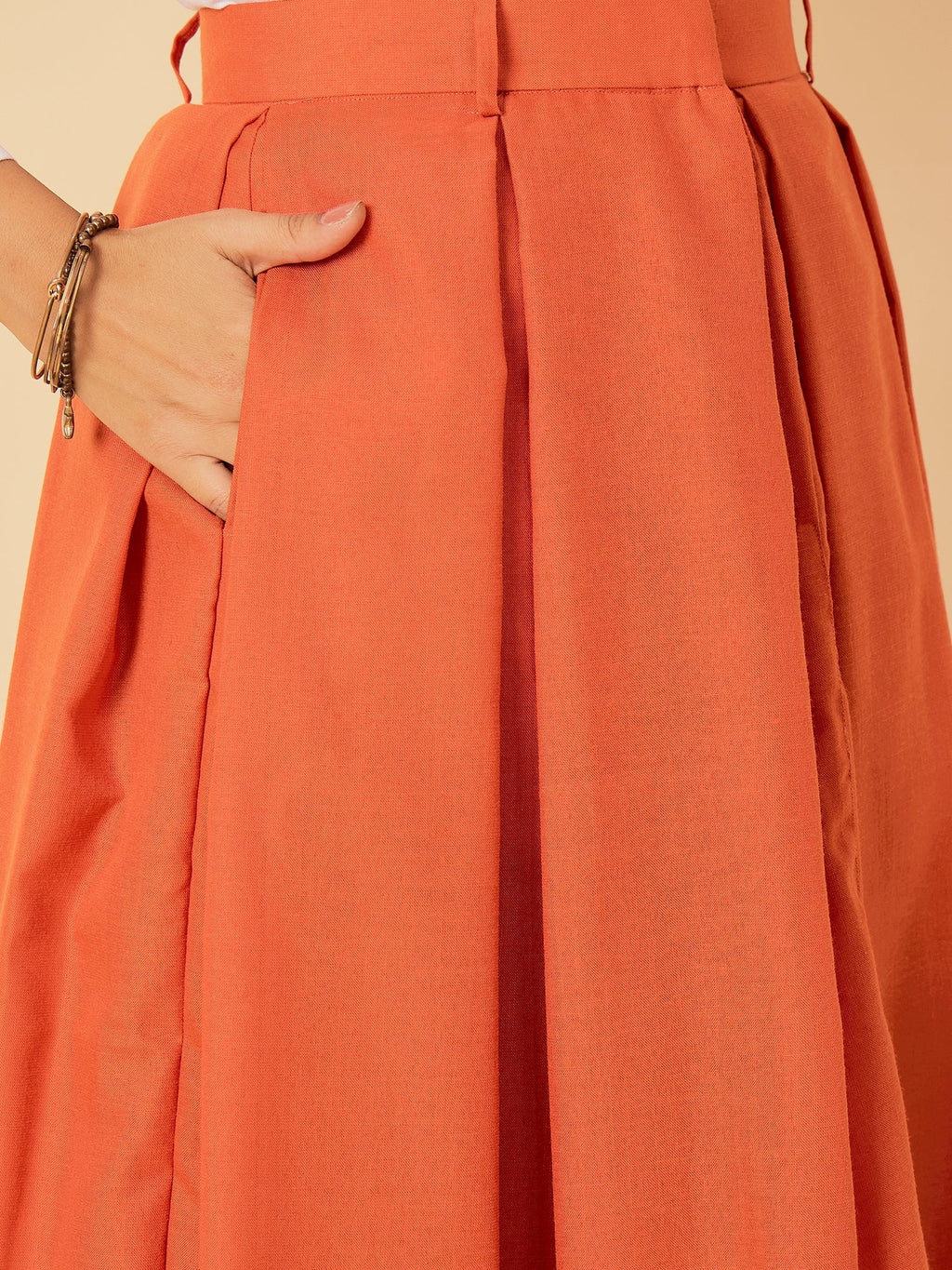 Box Pleated Midi Linen Skirt