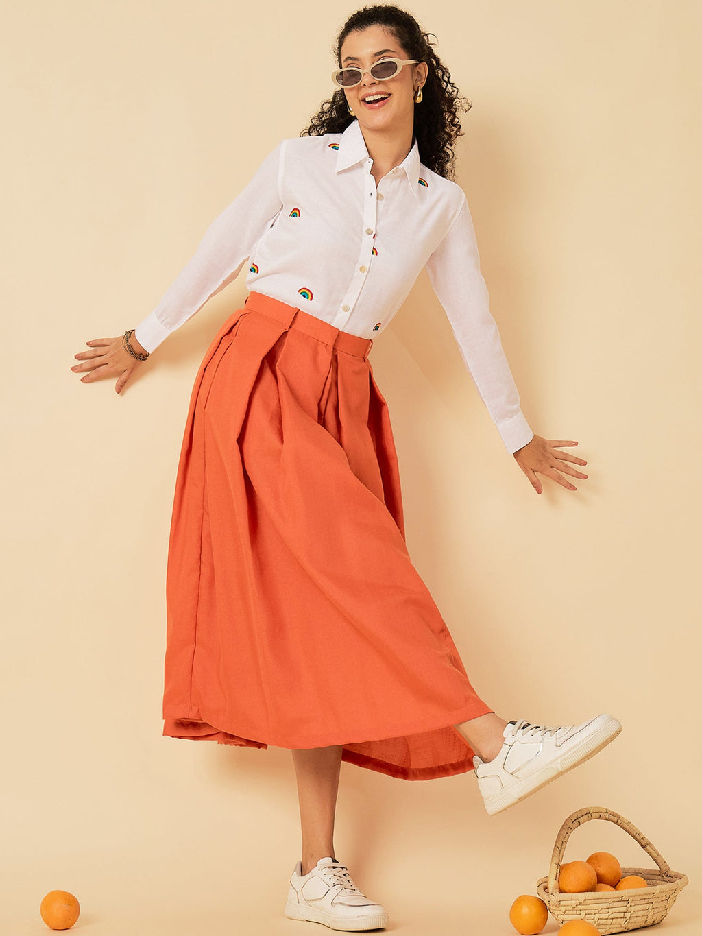 Box Pleated Midi Linen Skirt