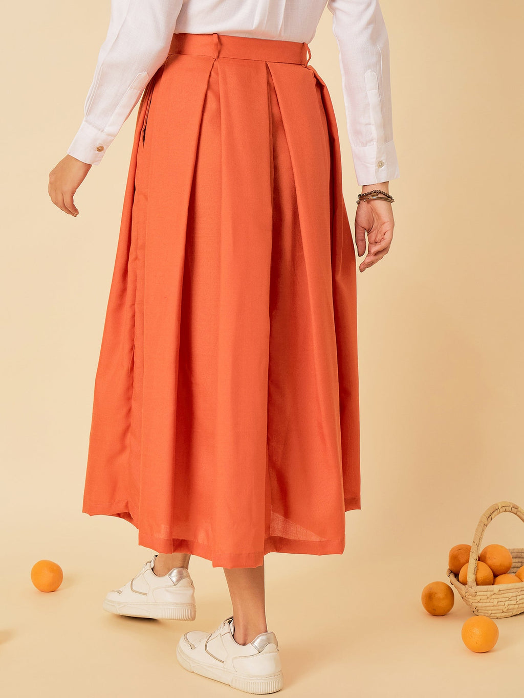 Box Pleated Midi Linen Skirt