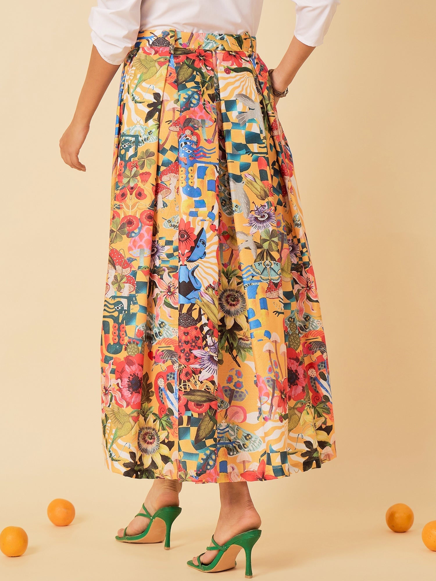 Box Pleated Midi Linen Skirt