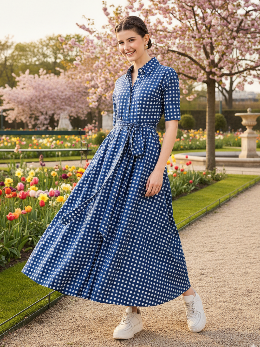 Cotton Buttoned Down Shirt Dress With Belt - Uptownie