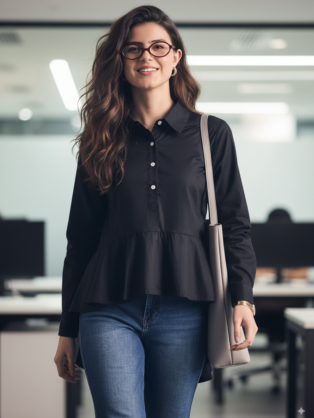 Cotton Peplum Shirt - Uptownie