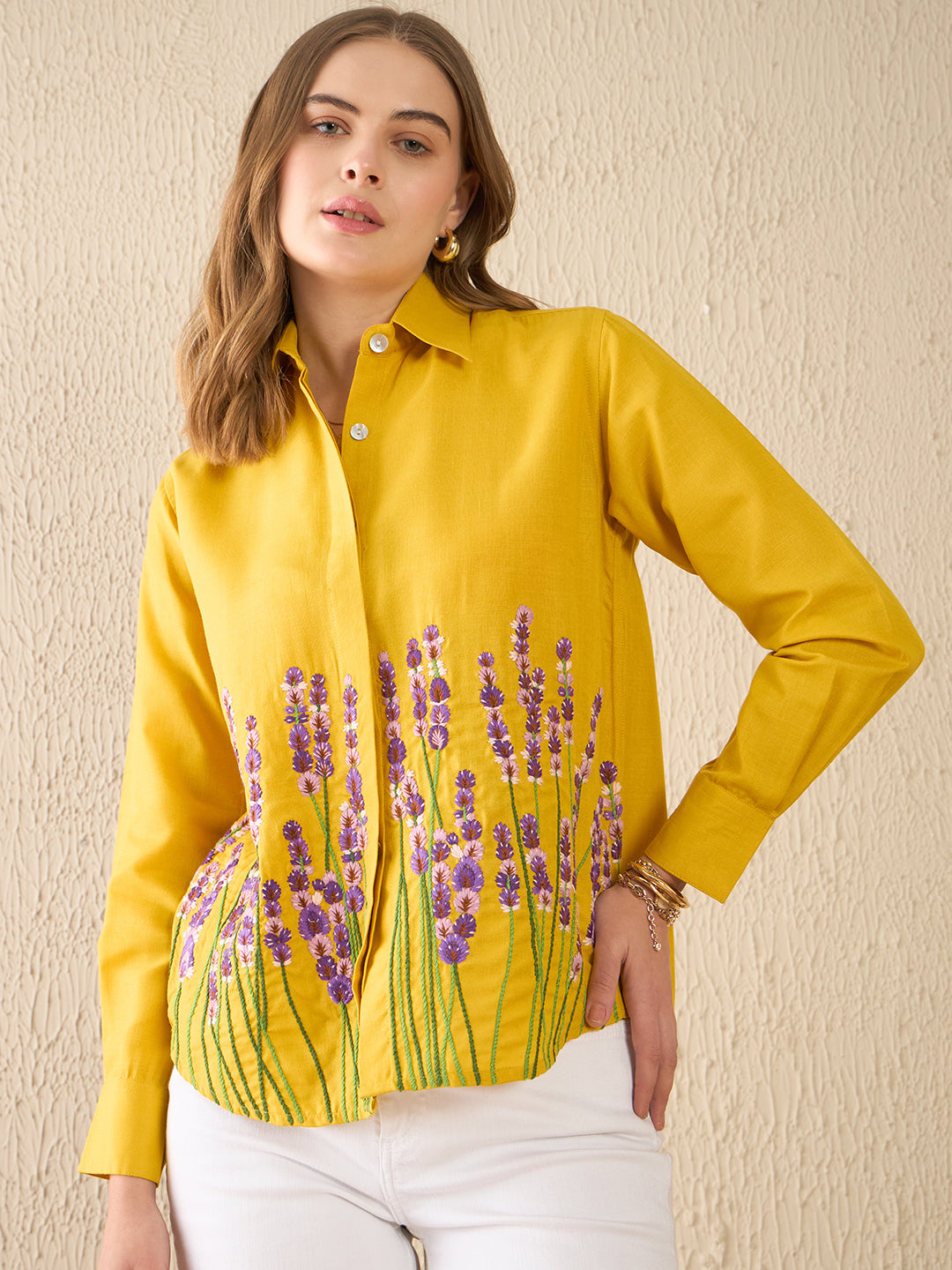 Floral Embroidered Linen Shirt - Uptownie