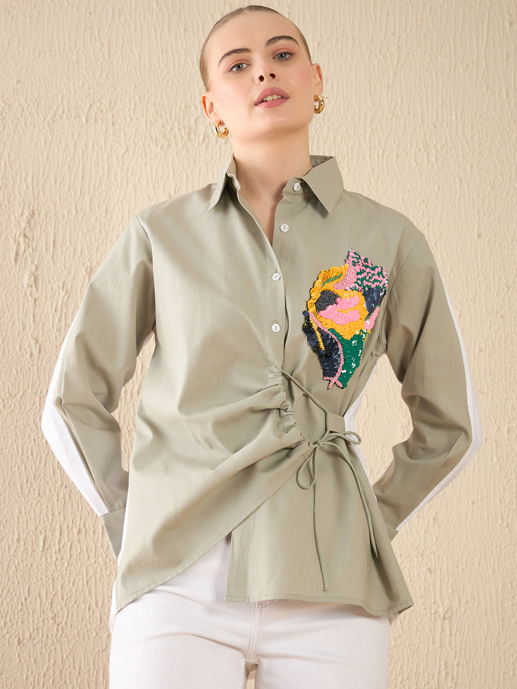 Side Tie-Up Cotton Shirt
