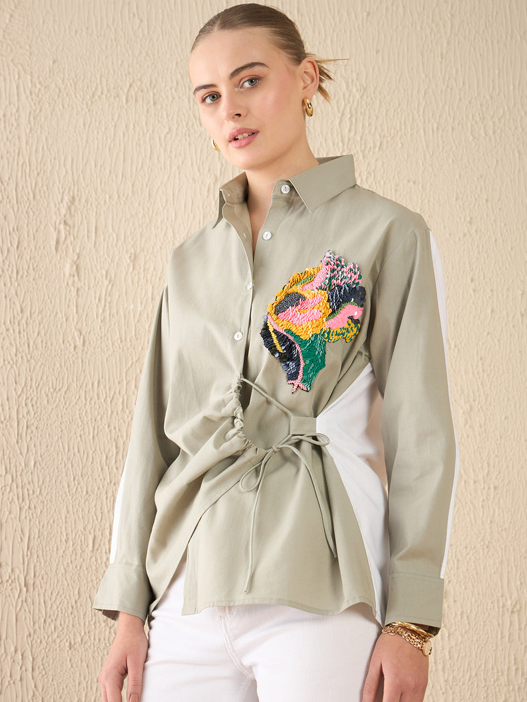 Side Tie-Up Cotton Shirt