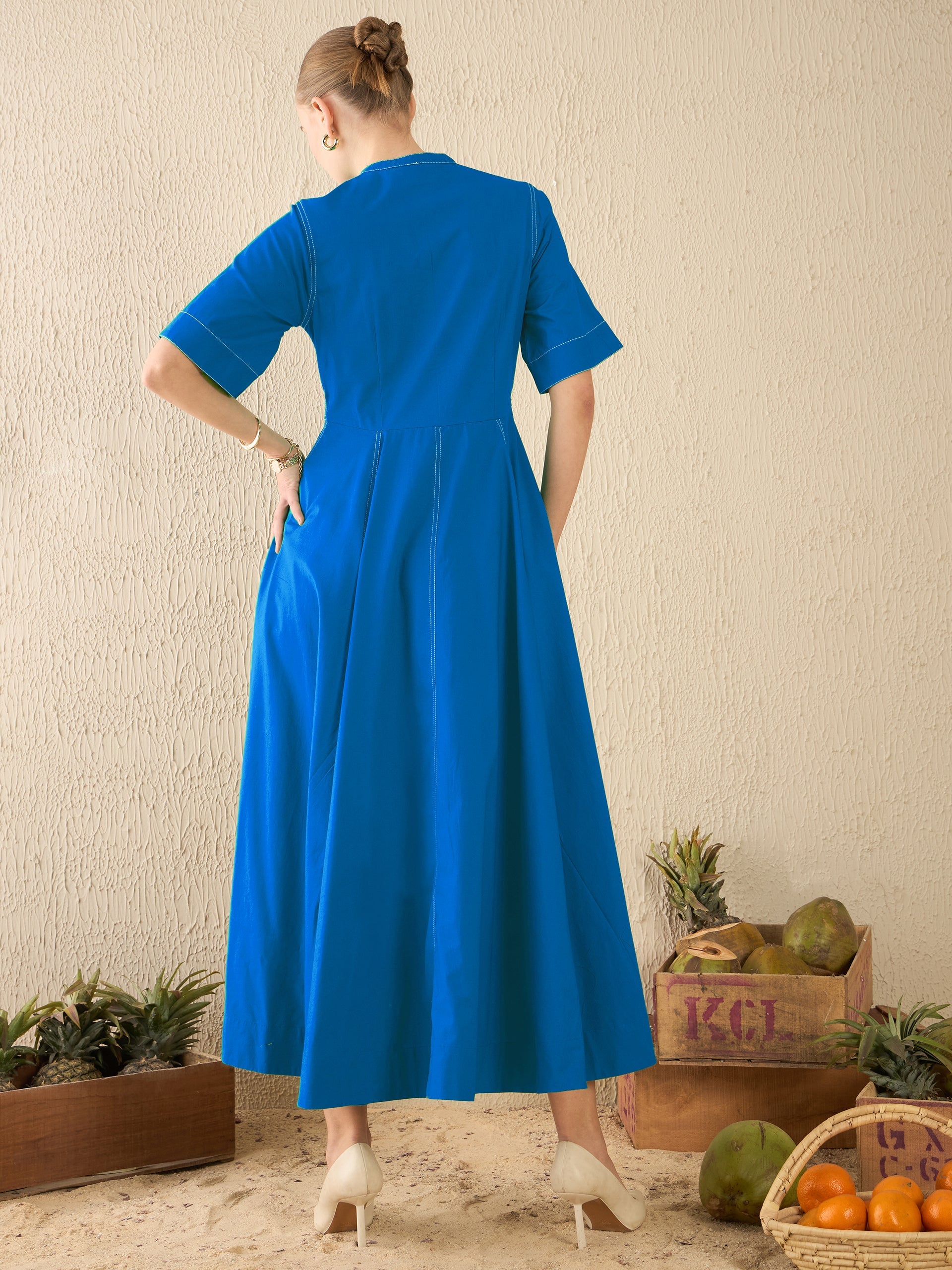 Corset Panelled Cotton Midi Dress