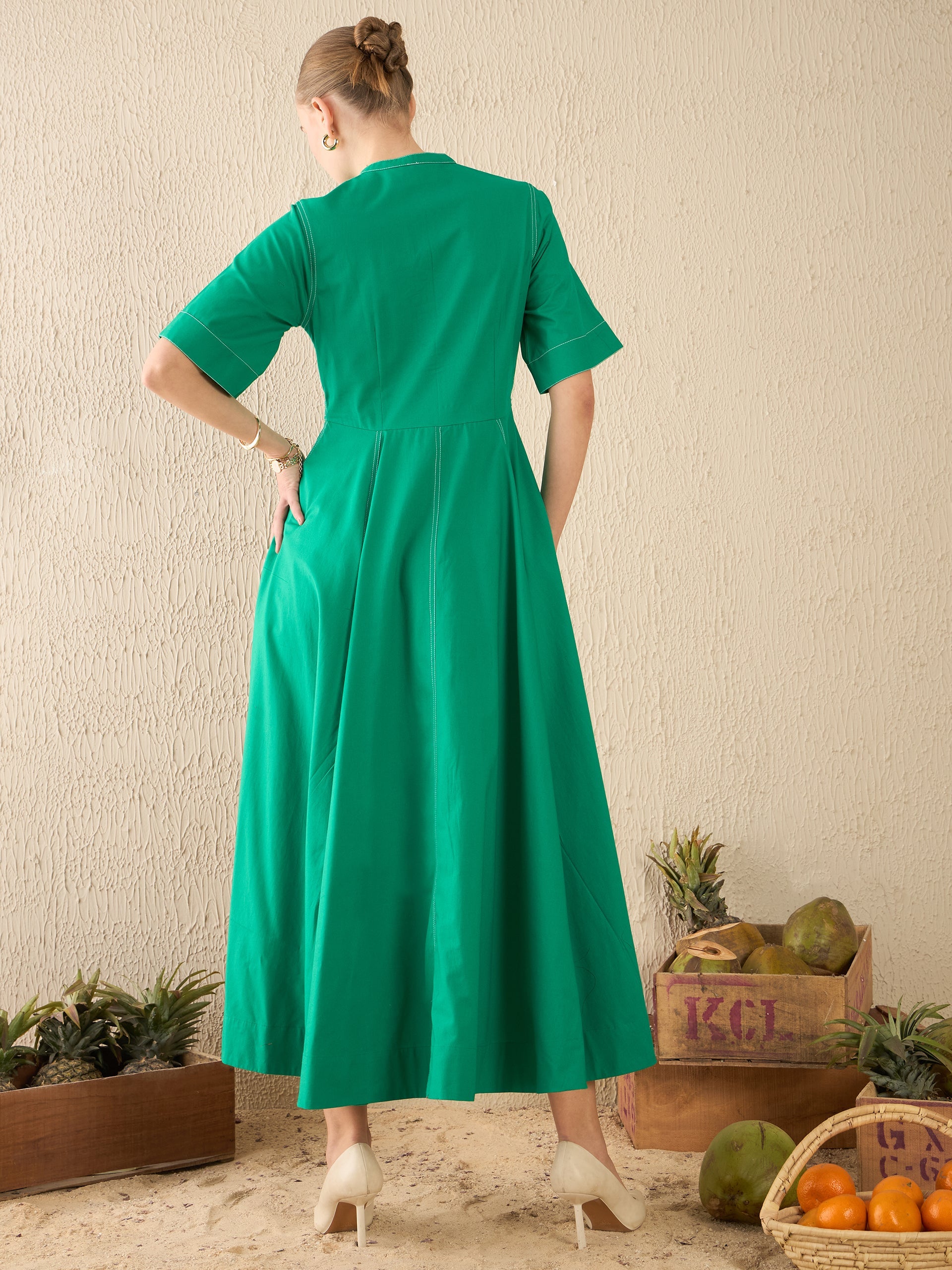 Corset Panelled Cotton Midi Dress