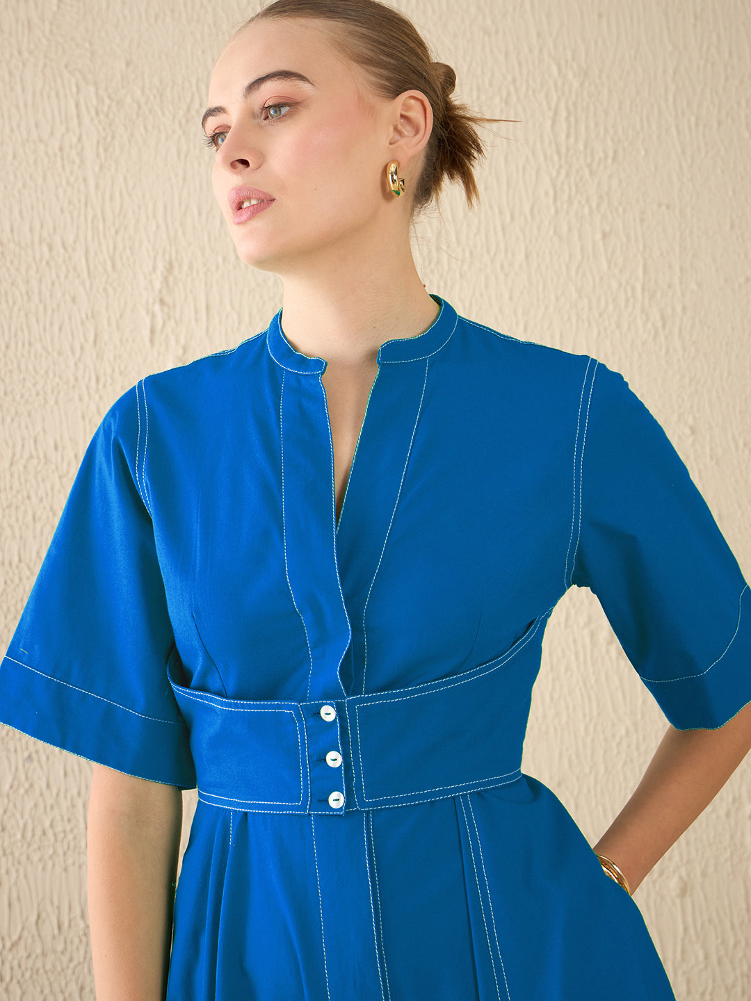 Corset Panelled Cotton Midi Dress