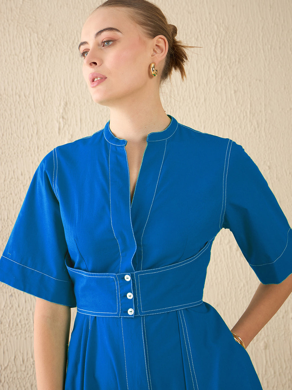 Corset Panelled Cotton Midi Dress