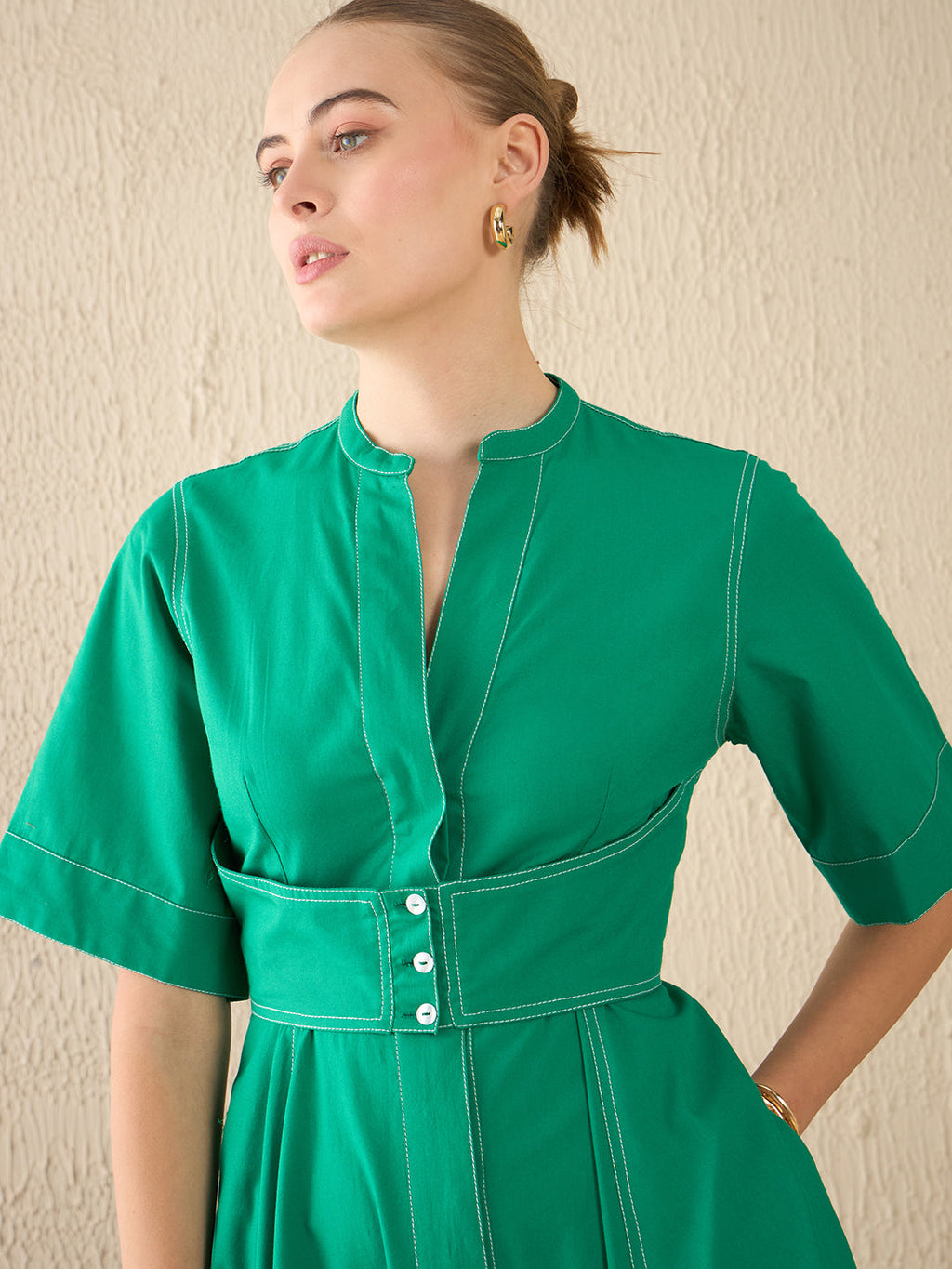 Corset Panelled Cotton Midi Dress