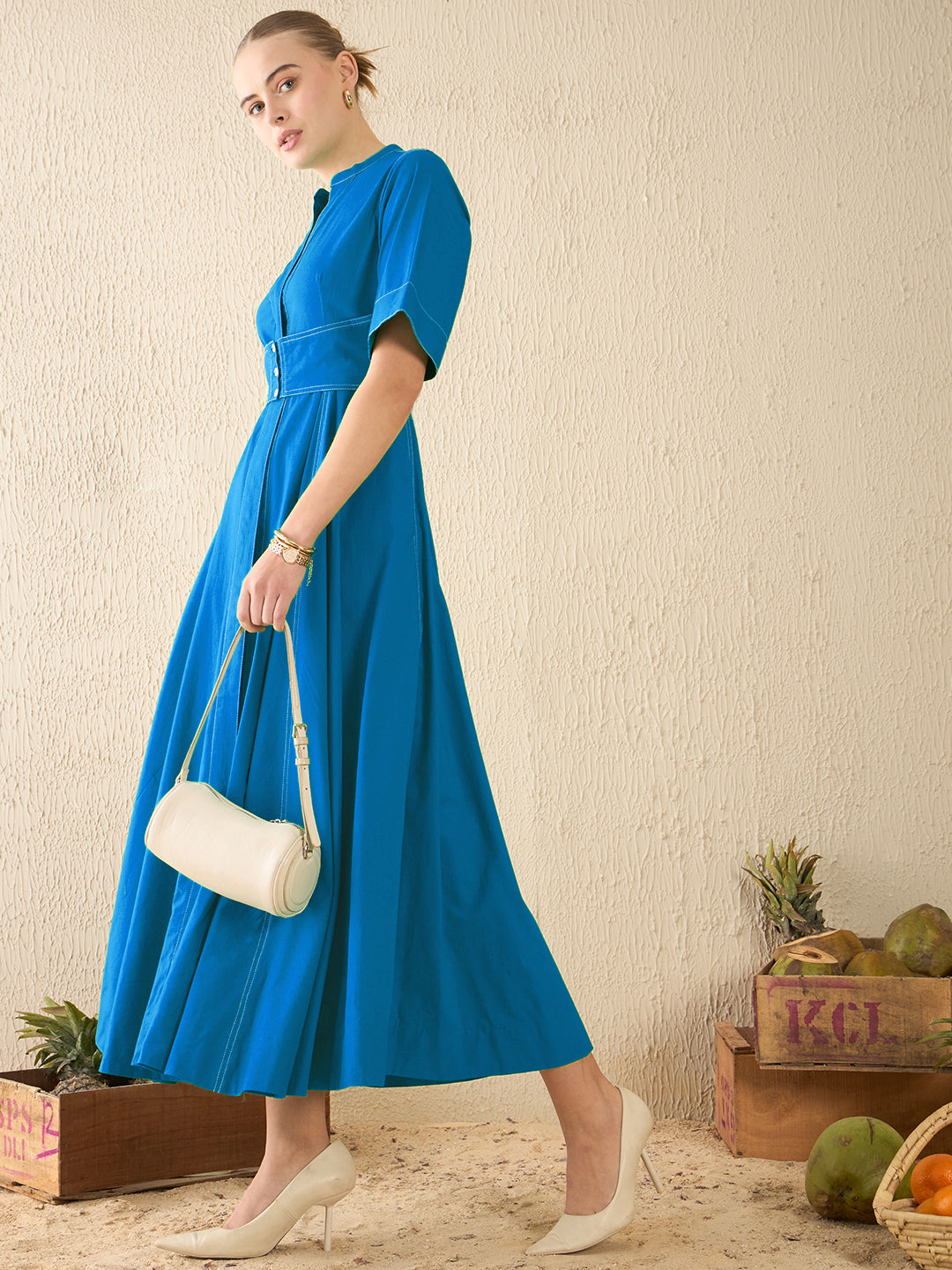 Corset Panelled Cotton Midi Dress