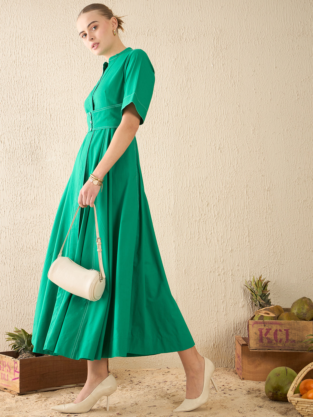 Corset Panelled Cotton Midi Dress