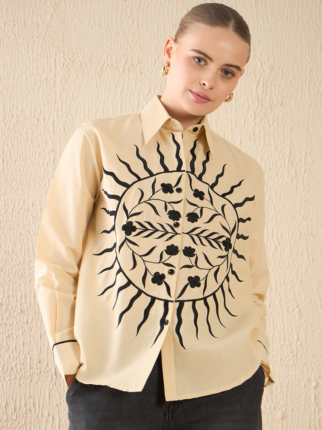 Floral Embroidered Linen Shirt - Uptownie
