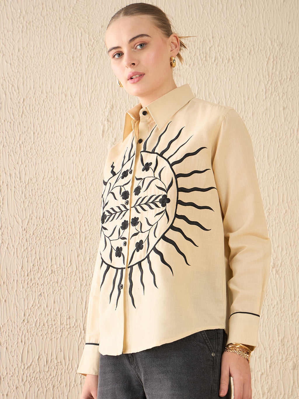 Floral Embroidered Linen Shirt