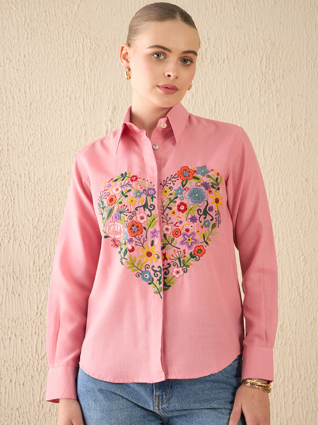 Floral Embroidered Linen Shirt
