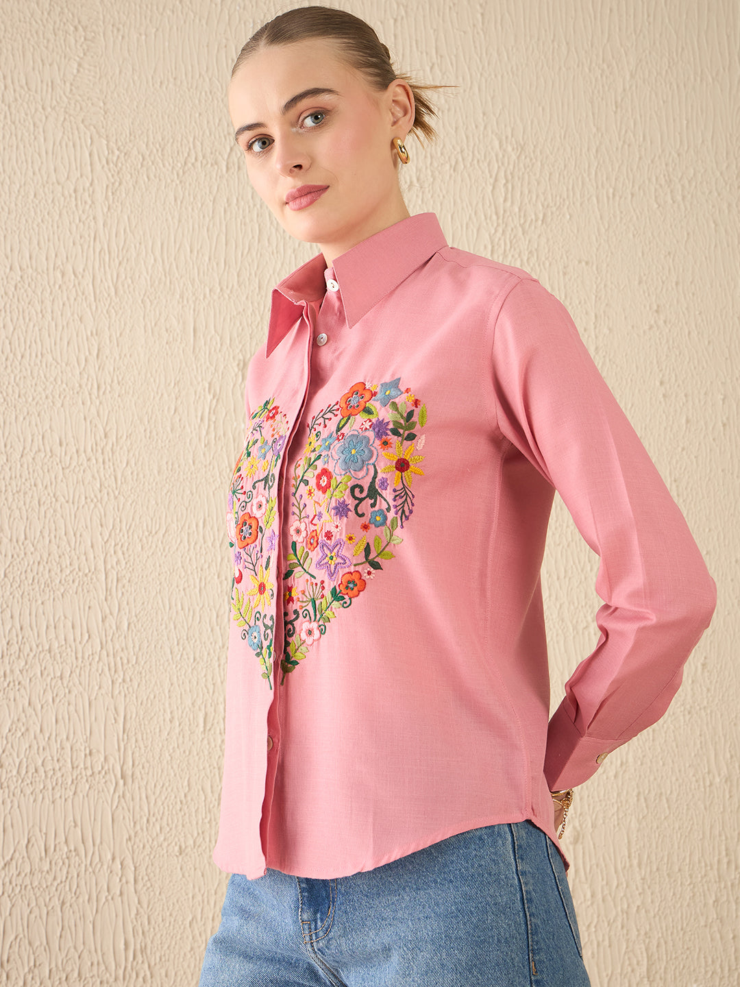 Floral Embroidered Linen Shirt
