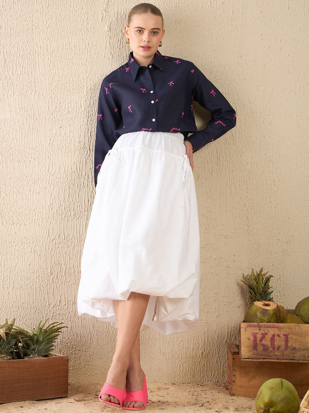 Bubble Cotton Midi Skirt