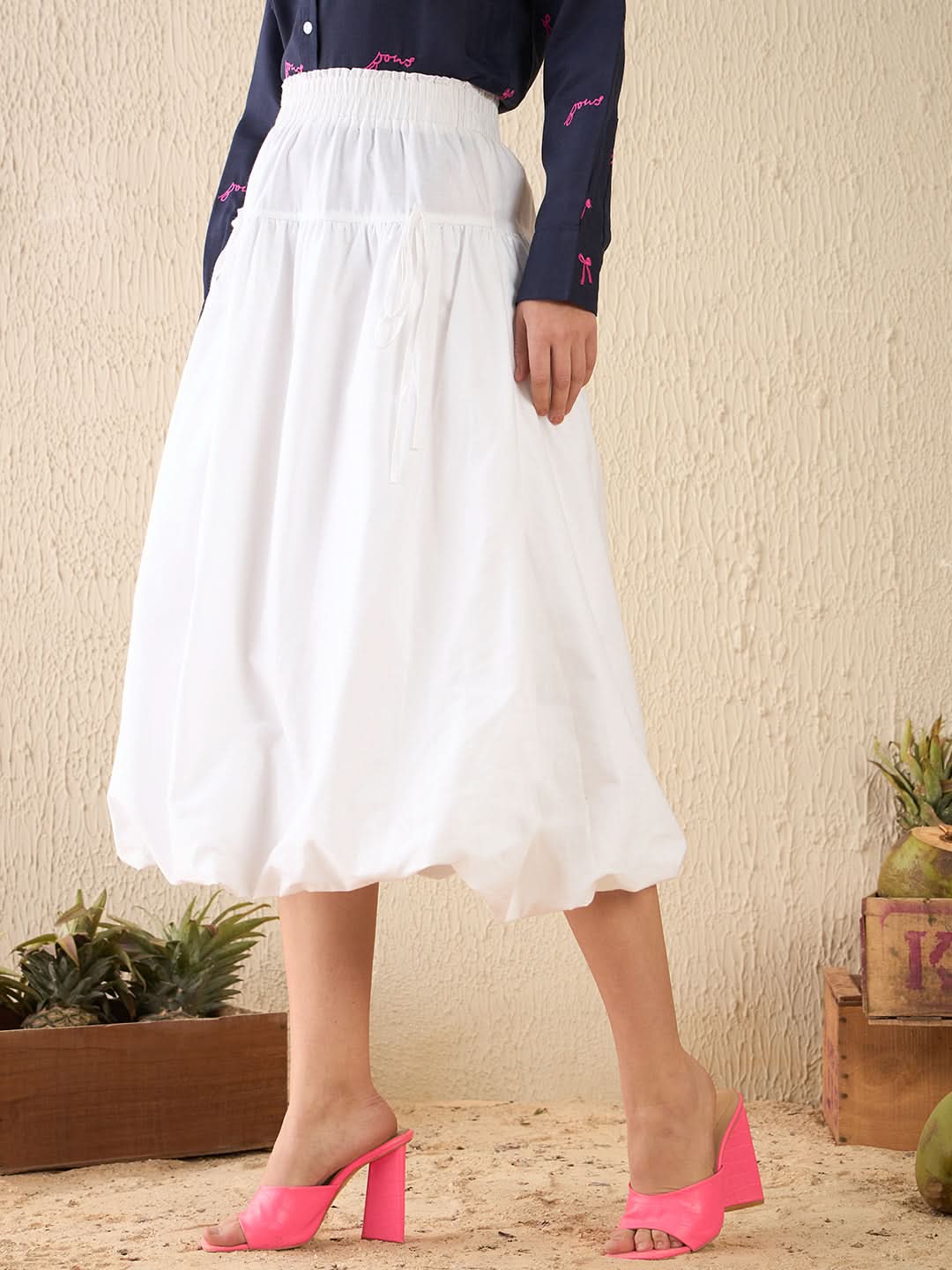 Bubble Cotton Midi Skirt