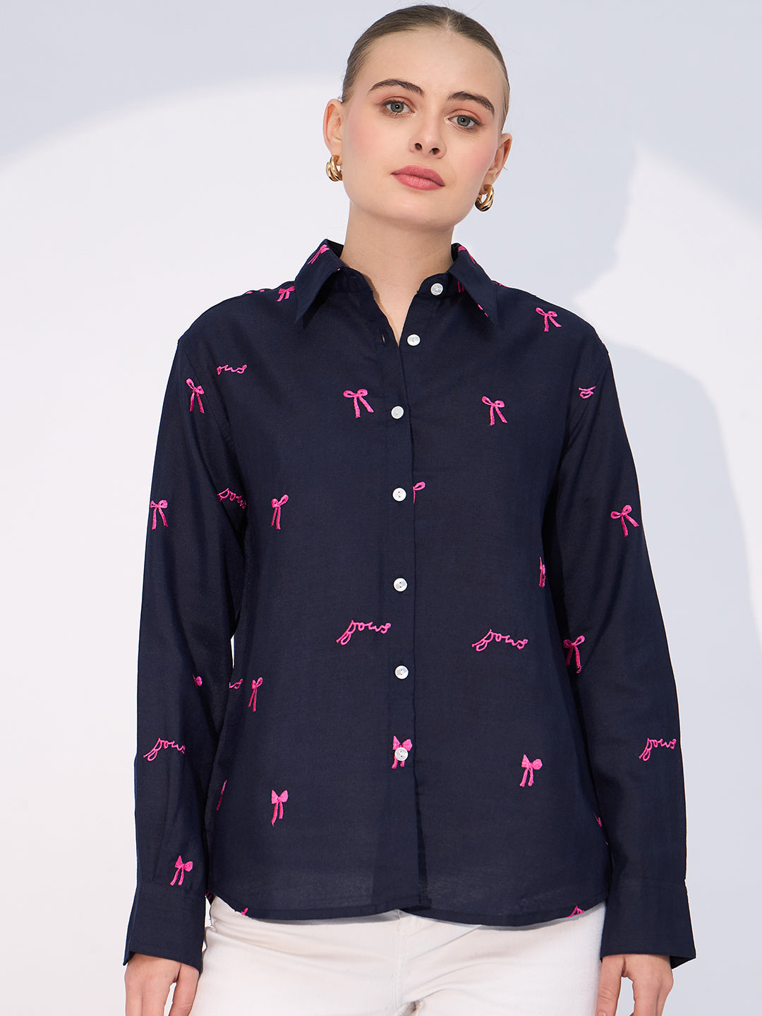All Over Embroidered Linen Shirt - Uptownie