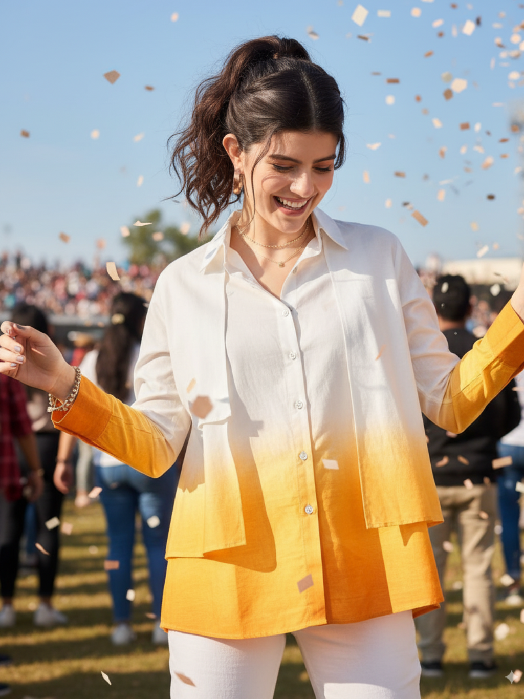 Ombre Panelled Cotton Shirt - Uptownie