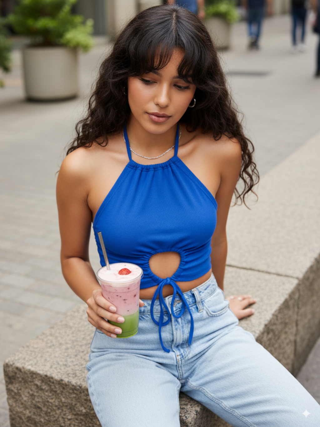 Stretchable Halter Strappy Cutout Ribbed Top - Uptownie