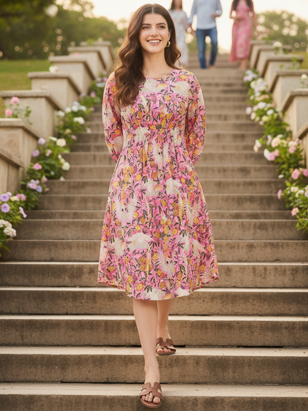 Cotton Midi Dress With Pin Tucks - Uptownie