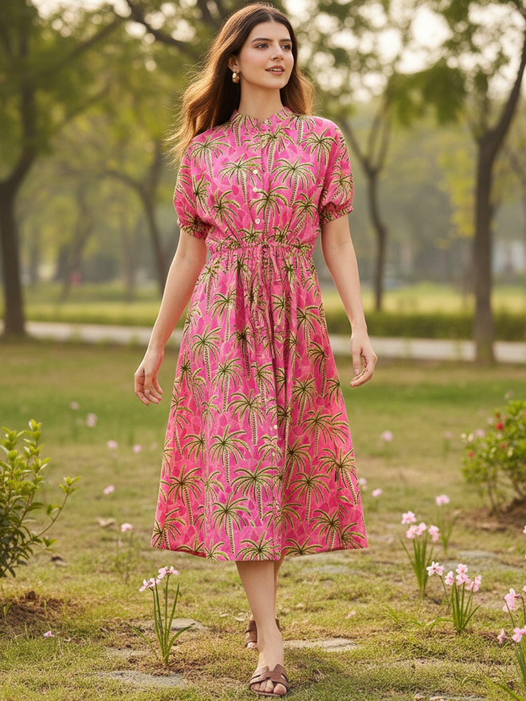 Cotton Side Waist Tie-Up Midi Dress - Uptownie