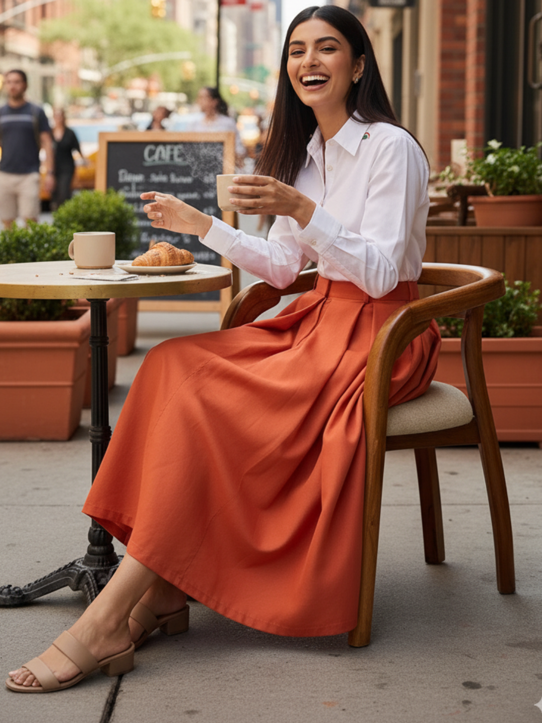 Box Pleated Midi Linen Skirt - Uptownie