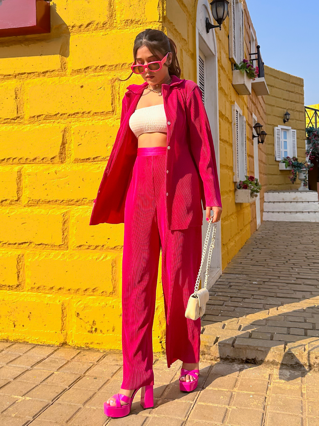 On the Go Two Piece Pleated Shirt & Pants Co-ord set