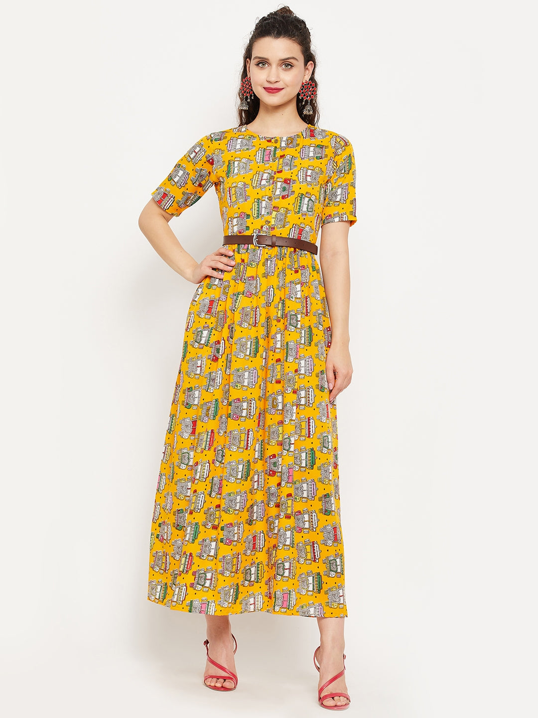 Printed Maxi Dress with Belt