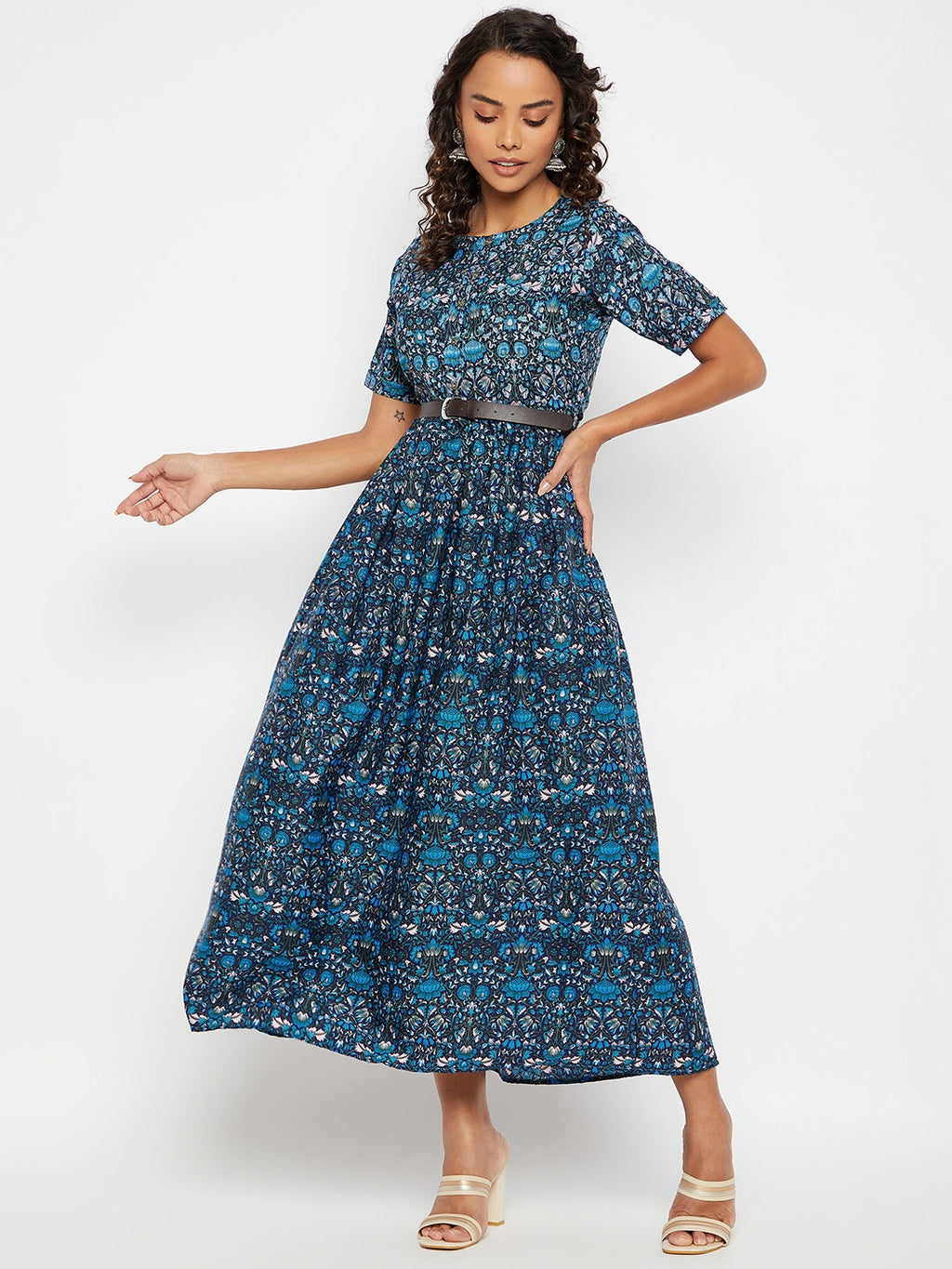 Printed Maxi Dress with Belt