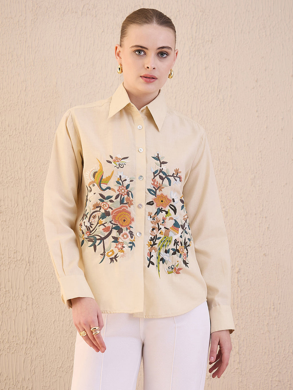 Floral Embroidered Linen Shirt