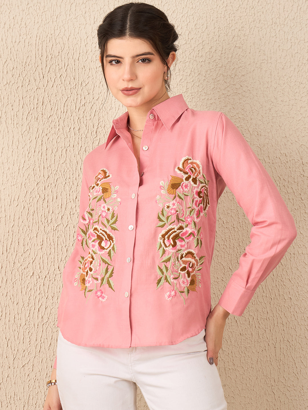 Floral Embroidered Linen Shirt - Uptownie