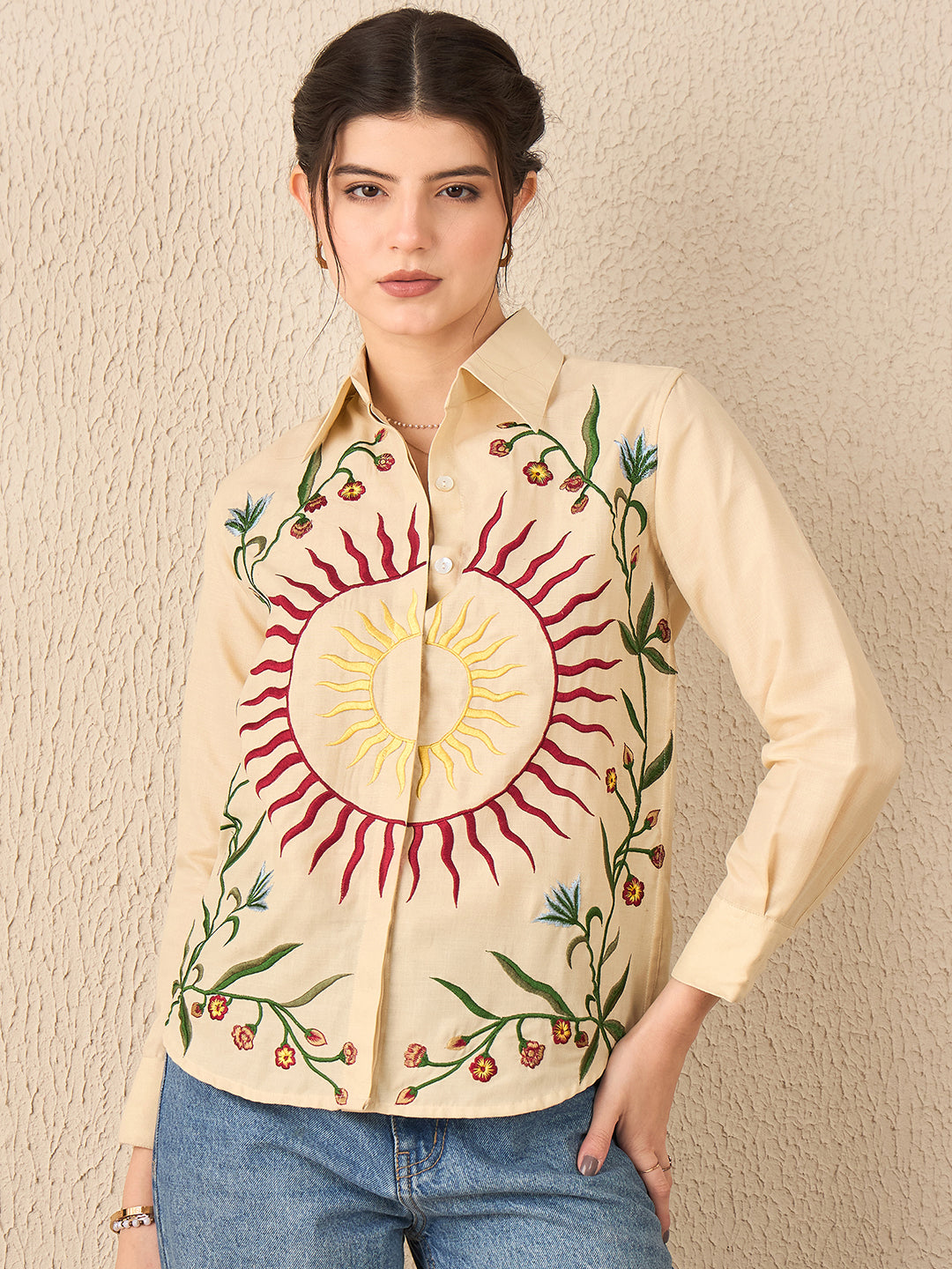 Floral Embroidered Linen Shirt - Uptownie