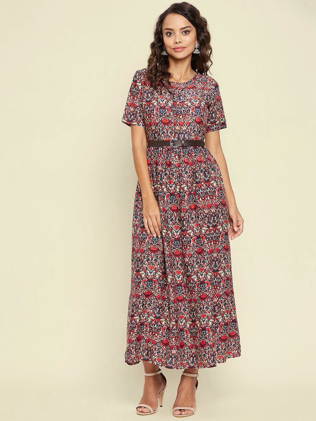 Printed Maxi Dress with Belt