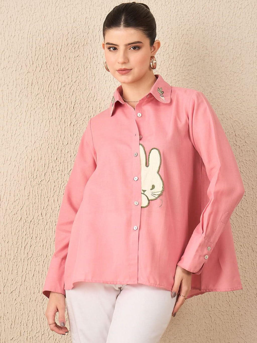 Loose Fit Applique Linen Shirt
