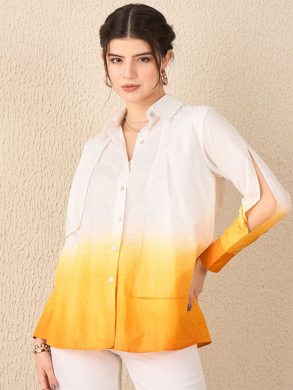 Ombre Panelled Cotton Shirt