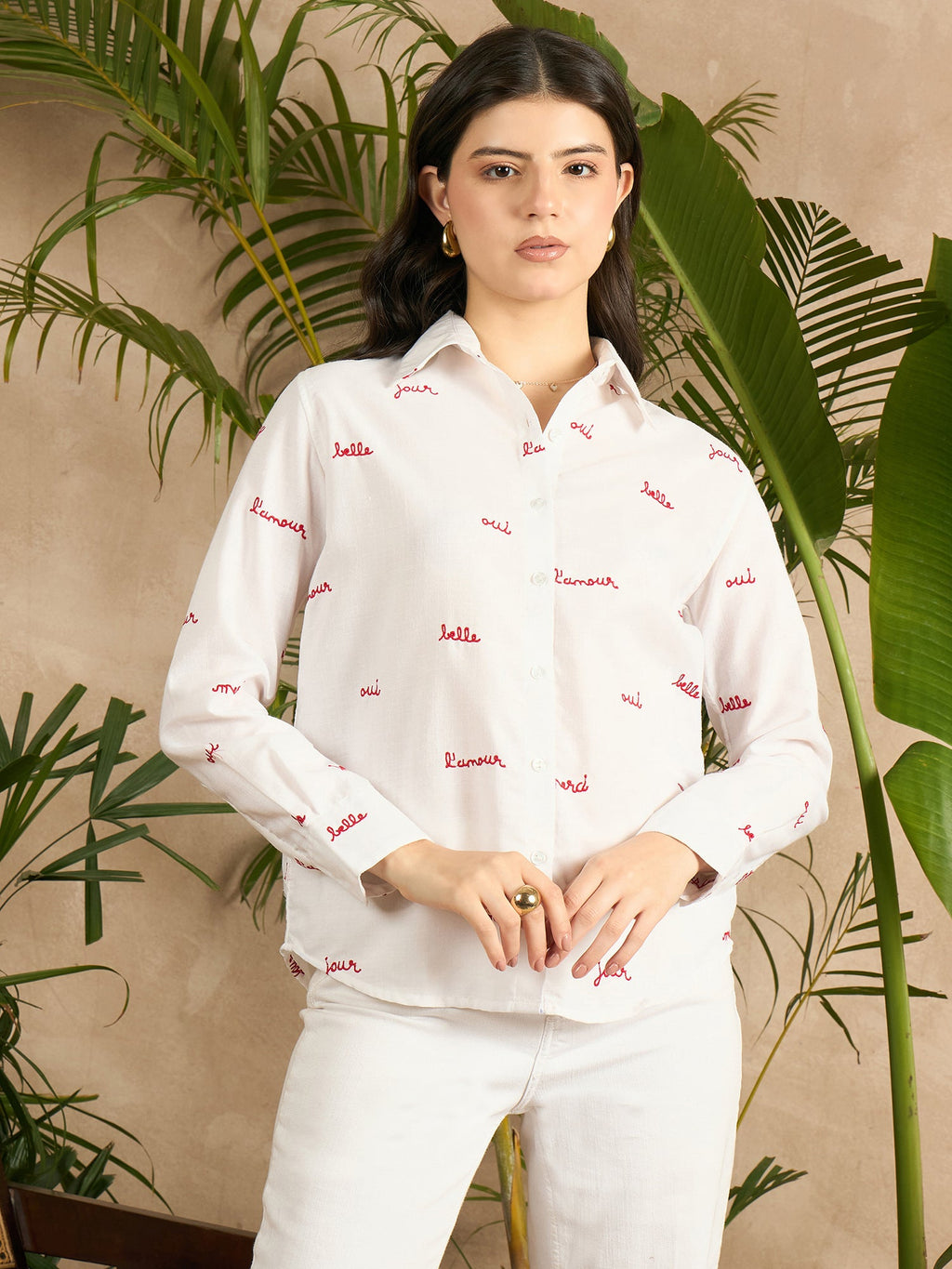 All Over Embroidered Linen Shirt