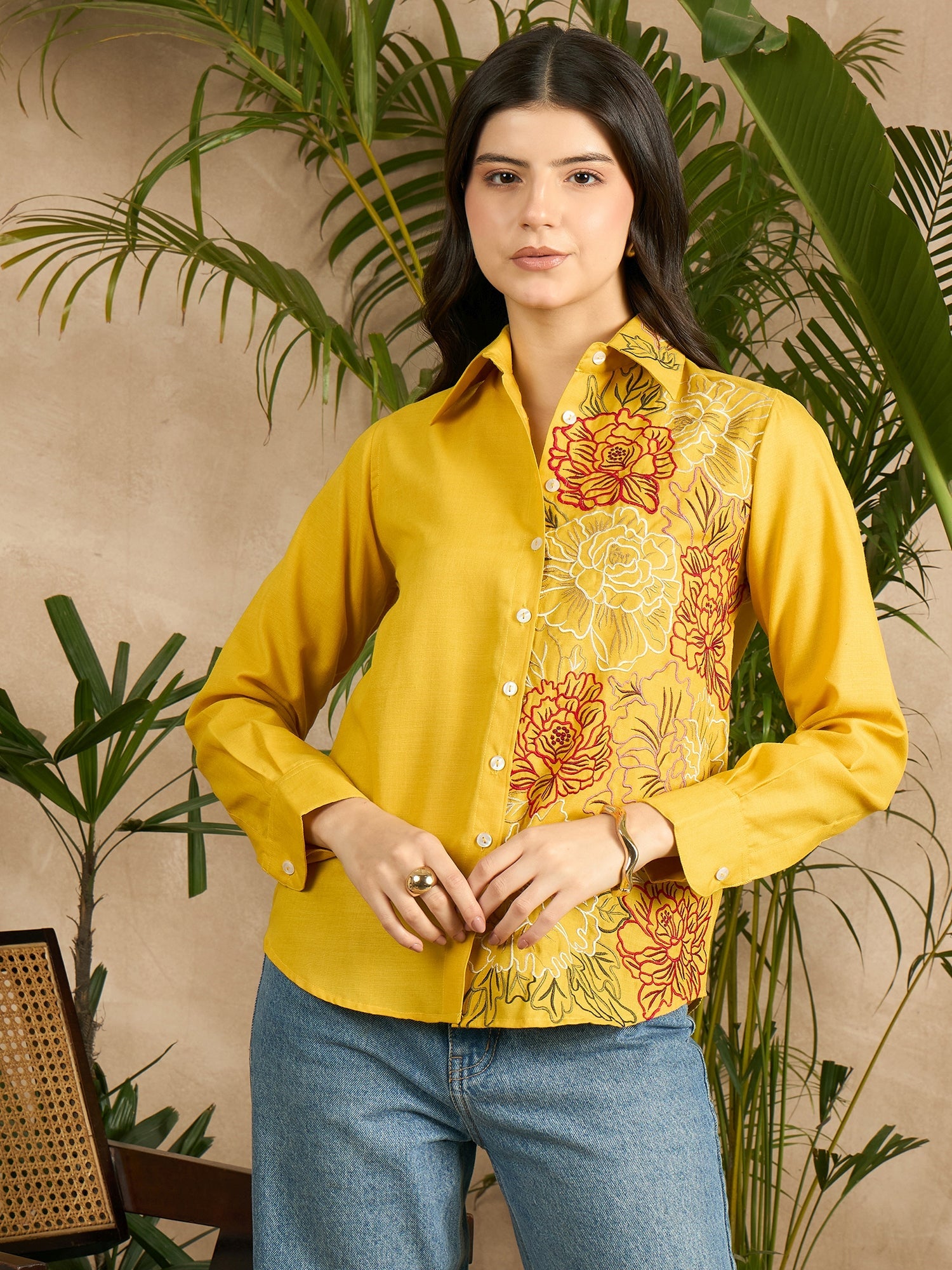 Floral Embroidered Linen Shirt