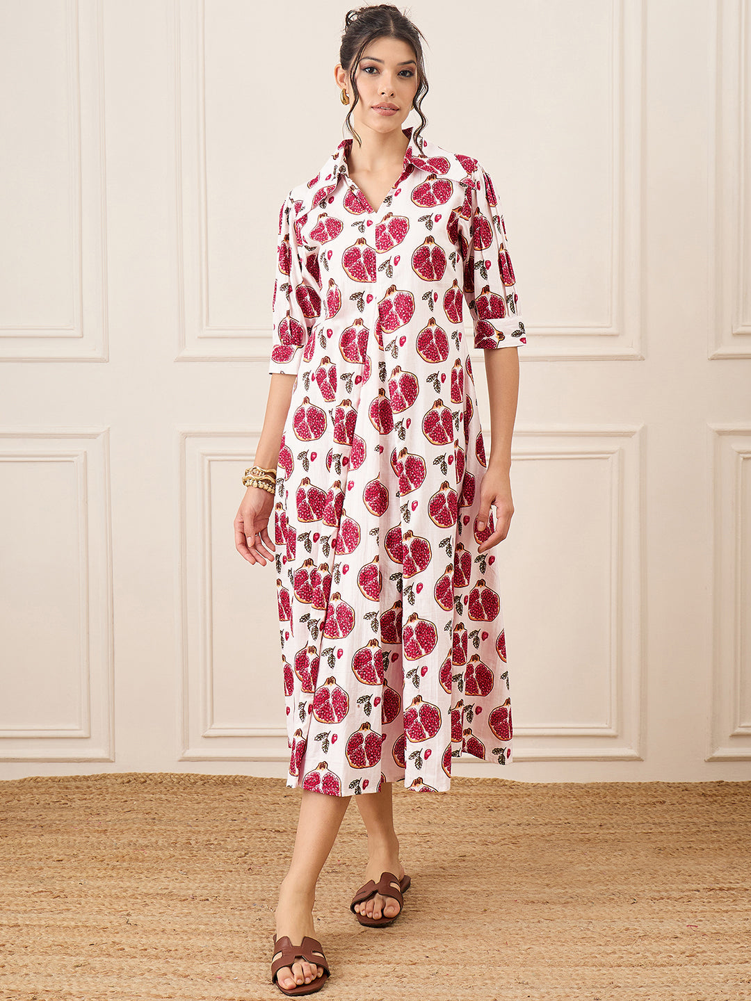 Front Pleated Linen Midi Dress