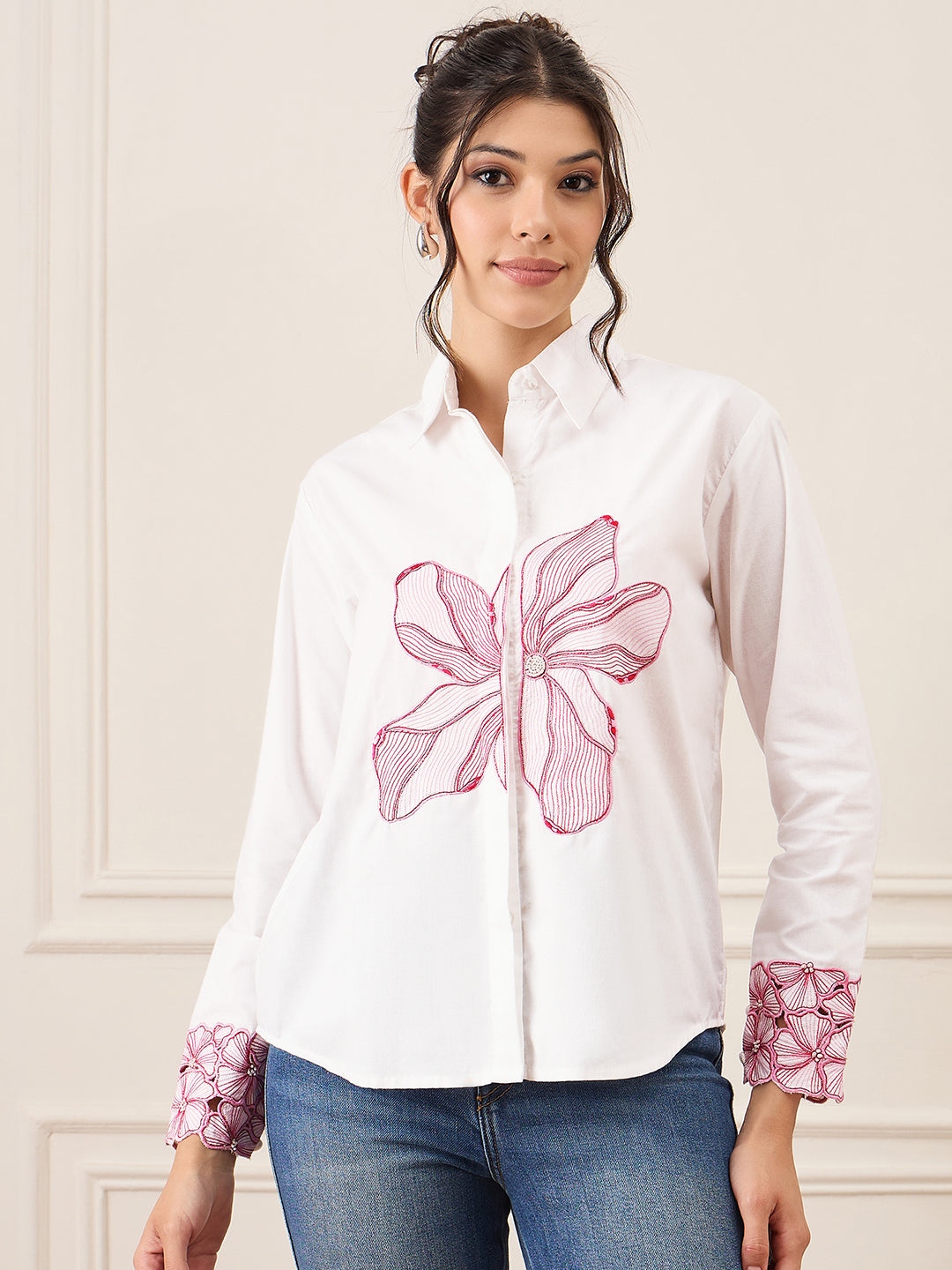 Floral Embroidered Full Sleeve Cotton Shirt