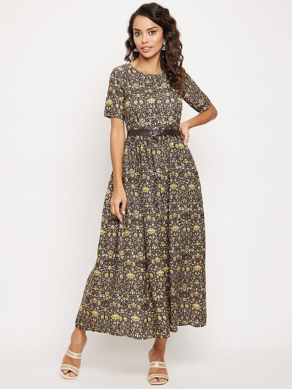 Printed Maxi Dress with Belt