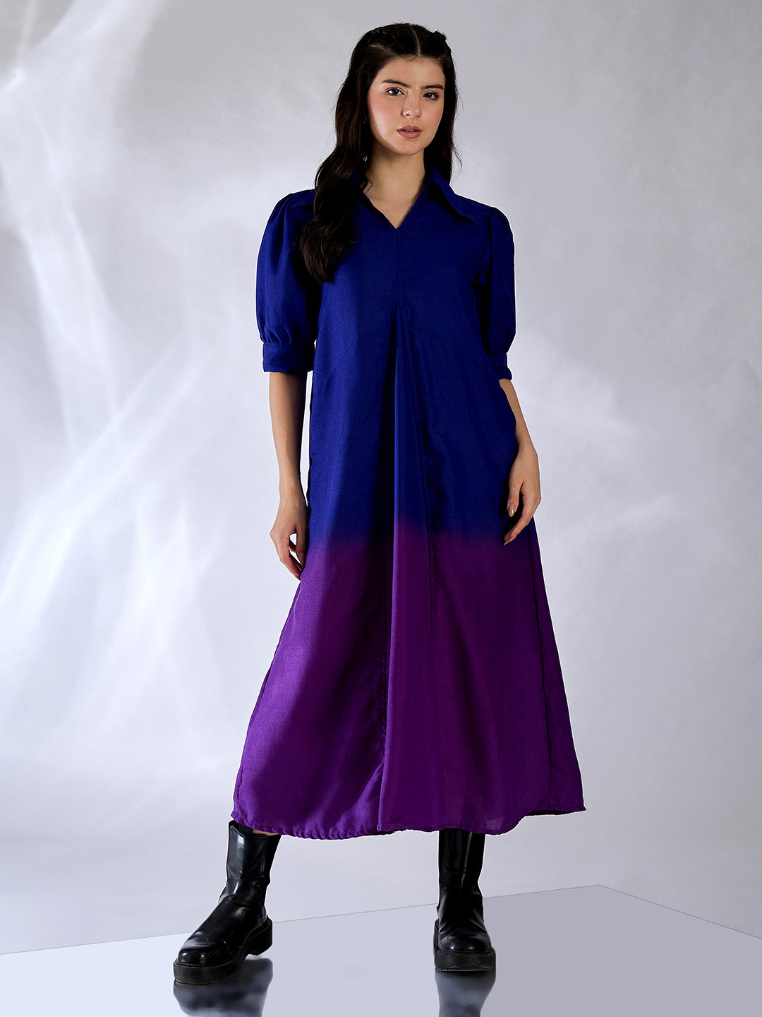 Front Pleated Linen Midi Dress