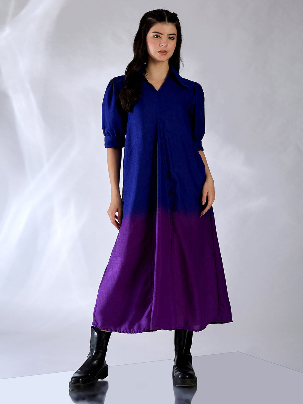 Front Pleated Cotton Midi Dress