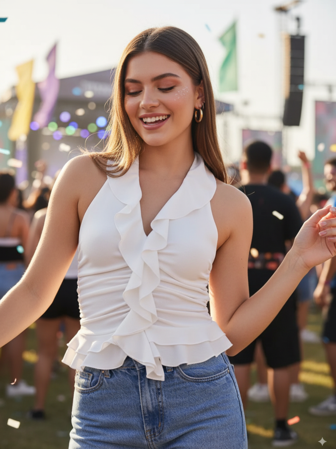 Stretchable Ruffled Halter Neck Top - Uptownie