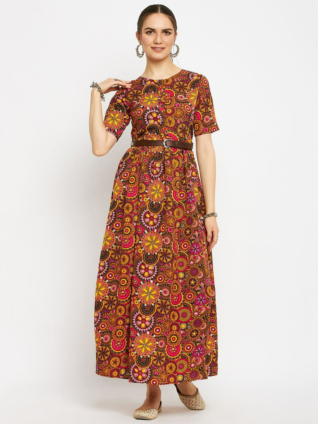 Printed Maxi Dress with Belt